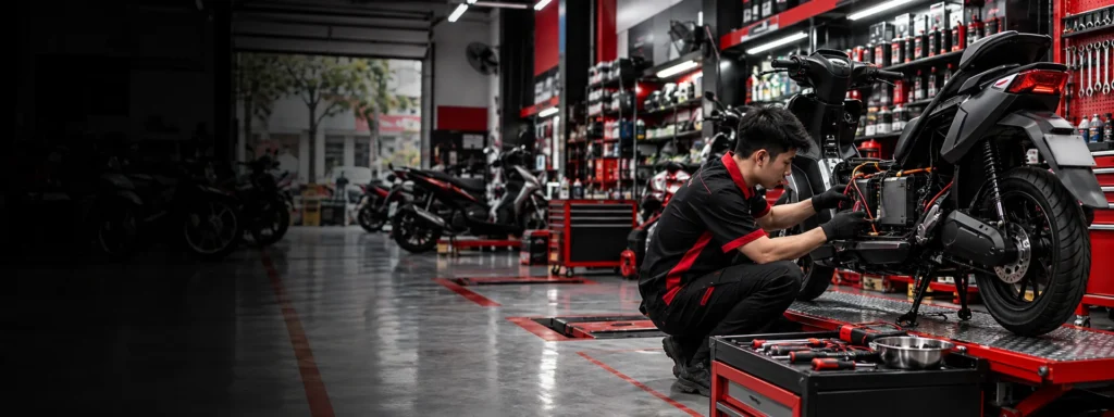 Kỹ thuật viên kiểm tra pin xe máy điện