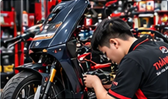 Kỹ thuật viên kiểm tra hệ thống điện xe máy điện